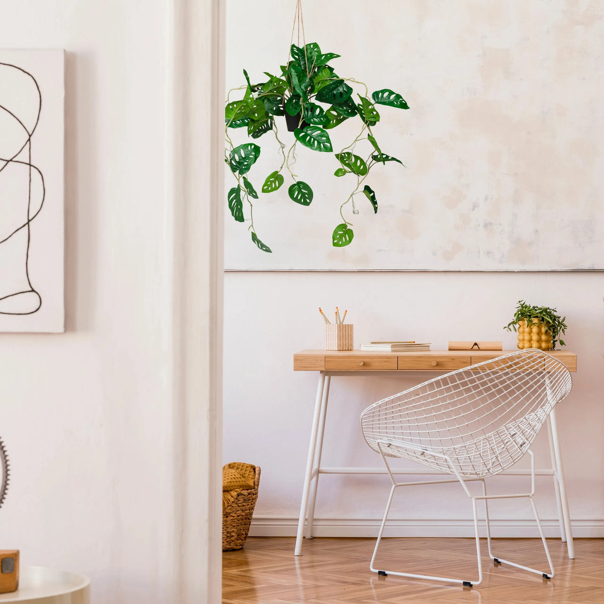 Green Artificial plant MONSTERA CLIMB in a hanging pot by hjh OFFICE