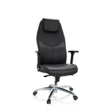 Black Professional Executive Chair FERRARA with integrated headrest and five-caster base by hjh OFFICE – 360-degree view (front view 20°)
