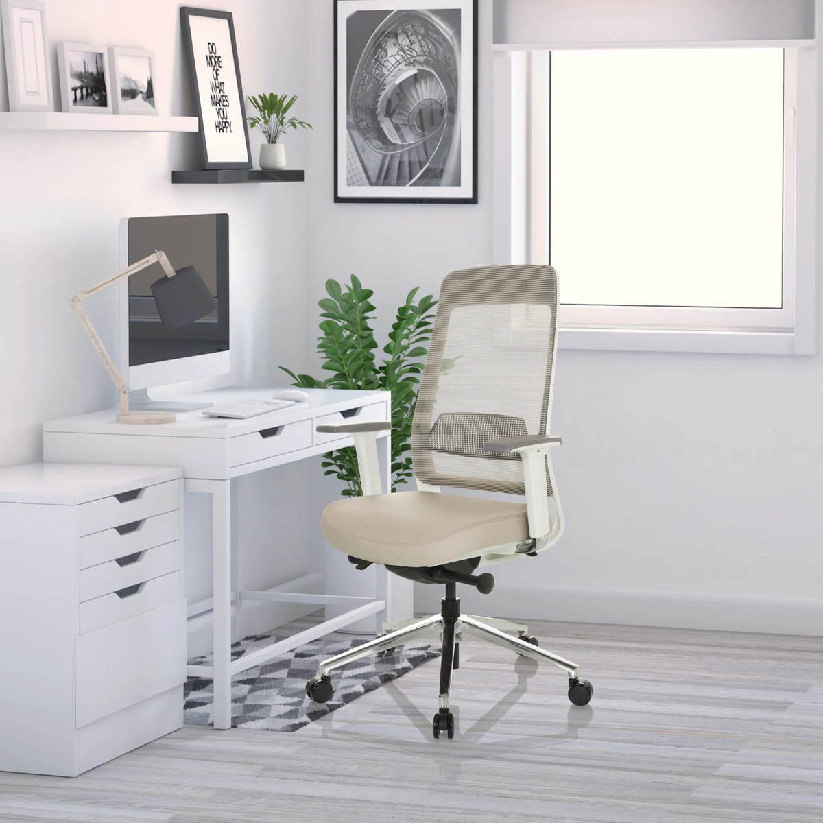 Professional Office Chair CHIARO T2 WHITE in beige and grey with mesh backrest and castors for the home office by hjh OFFICE