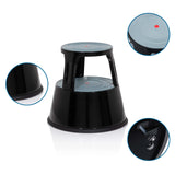 Black Step stool TIO-M II with grey anti-slip surfaces and rubber feet by hjh OFFICE