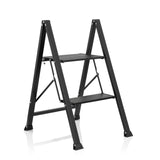 Black Folding Ladder SOLID W5 with two steps by hjh OFFICE – 360-degree view (front three-quarter view 40°)