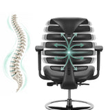 Backrest of the ERGO LINE II WORK counter chair in black with a schematic representation of the spine by hjh OFFICE