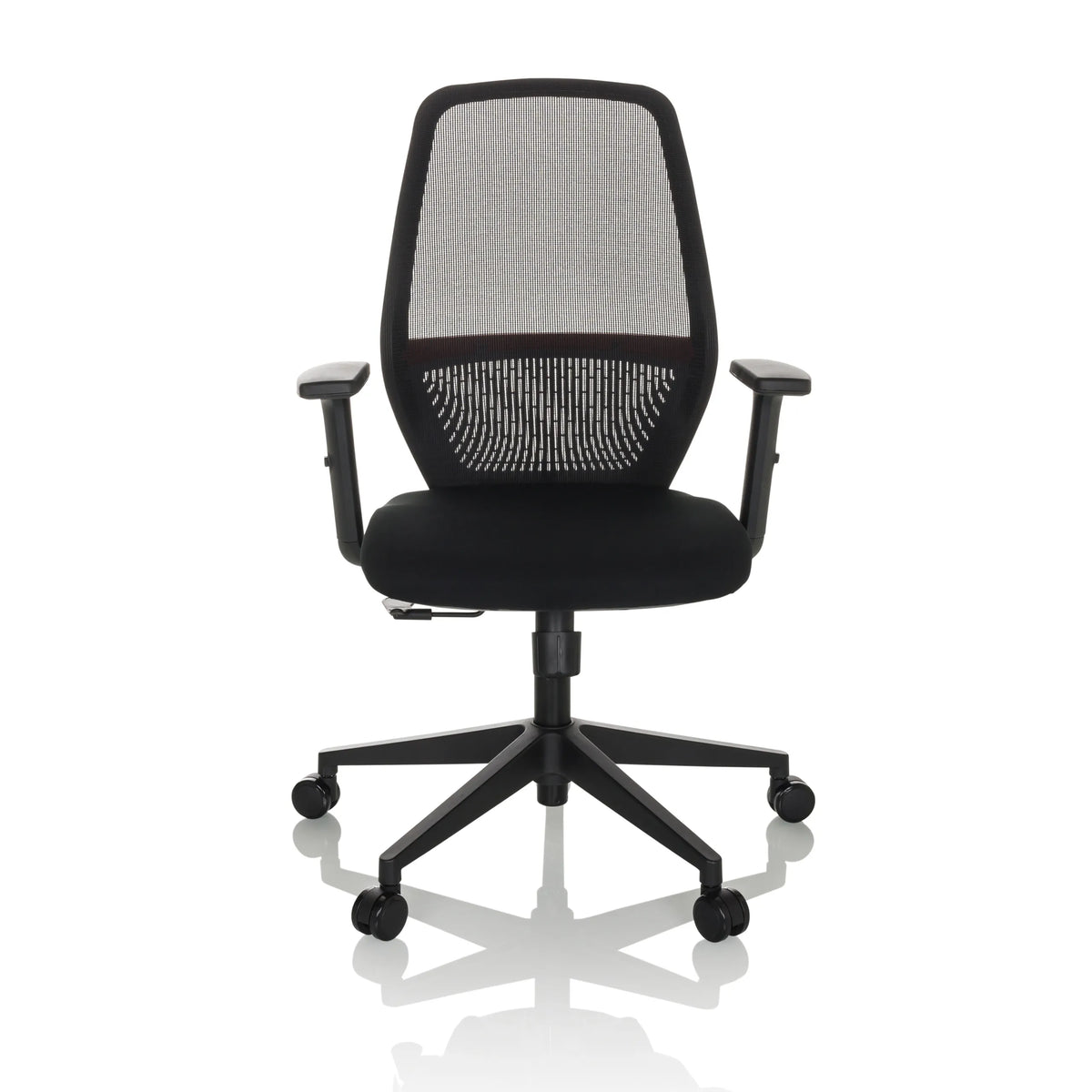 Black Professional Office Chair CARLOW I with mesh back and five-caster base by hjh OFFICE – 360-degree view (front view 0°)