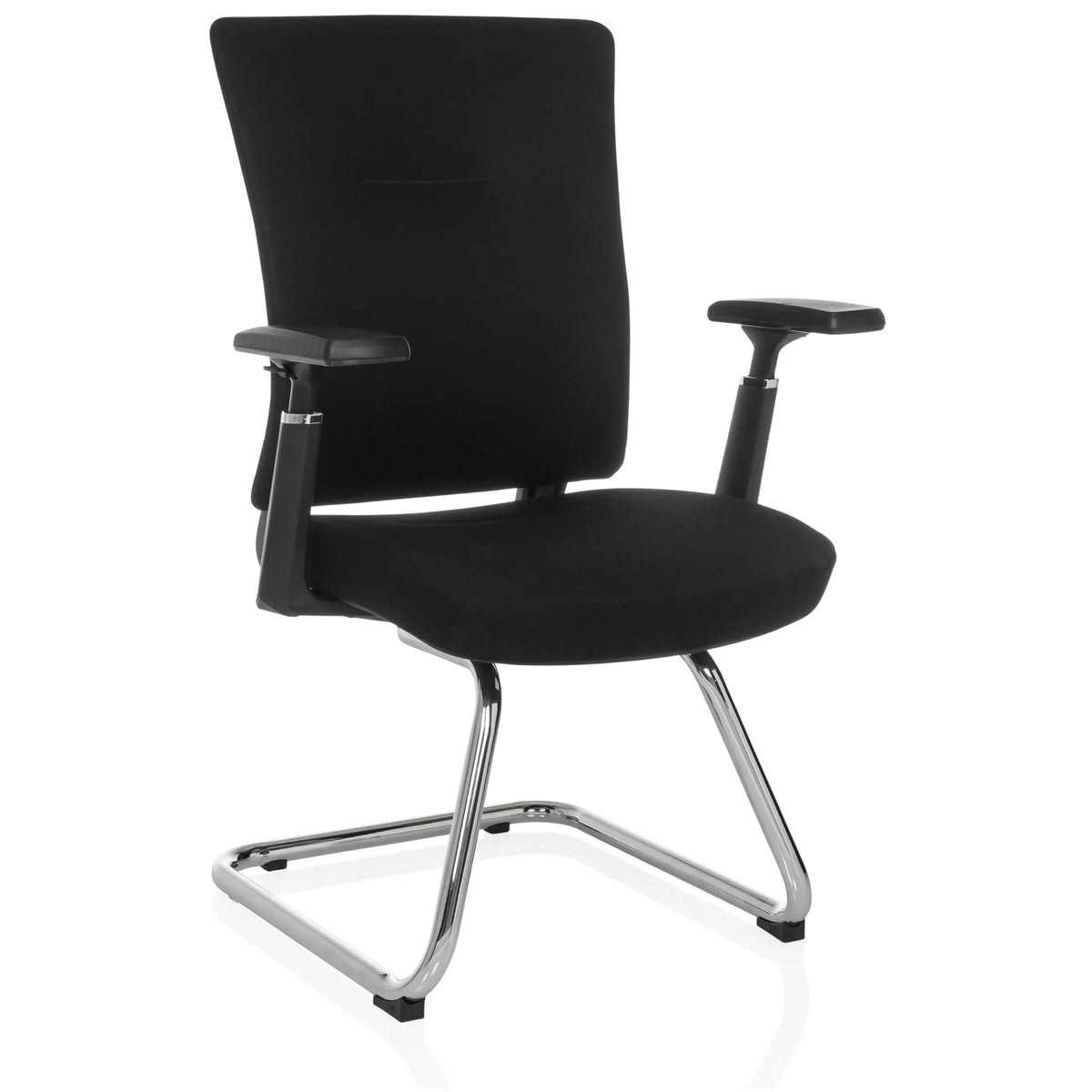 Black cantilever chair CAPTIVO PRO V with armrests and fabric upholstery by hjh OFFICE – 360-degree view (front three-quarter view 30°)