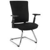 Black cantilever chair CAPTIVO PRO V with armrests and fabric upholstery by hjh OFFICE – 360-degree view (front three-quarter view 30°)