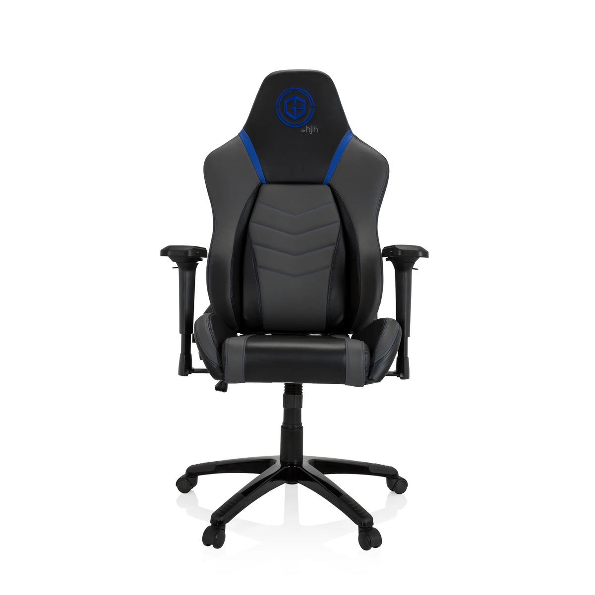 Grey-blue Gaming chair GAMEBREAKER POLARYS I with armrests and five-caster base by hjh OFFICE – 360-degree view (front view 0°)
