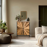 SANTJAGO BLACK SUN XL chest of drawers in dark wood colours with a radial pattern on the fronts by hjh LIVING