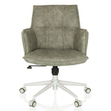 Grey Home Office Chair SOLAO LIFE W with quilted cover and white five-caster base by hjh LIVING – 360-degree view (front view 0°)