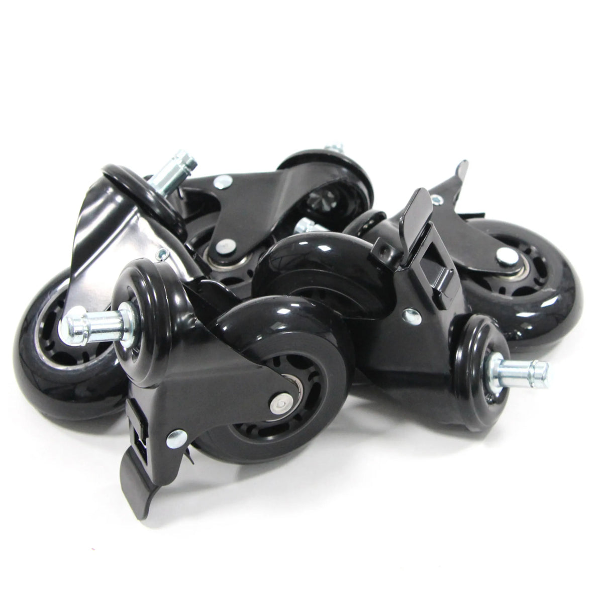 Black Castors 5x ROLO SKATE S 11mm/75mm with locking brakes for hard floors by hjh OFFICE
