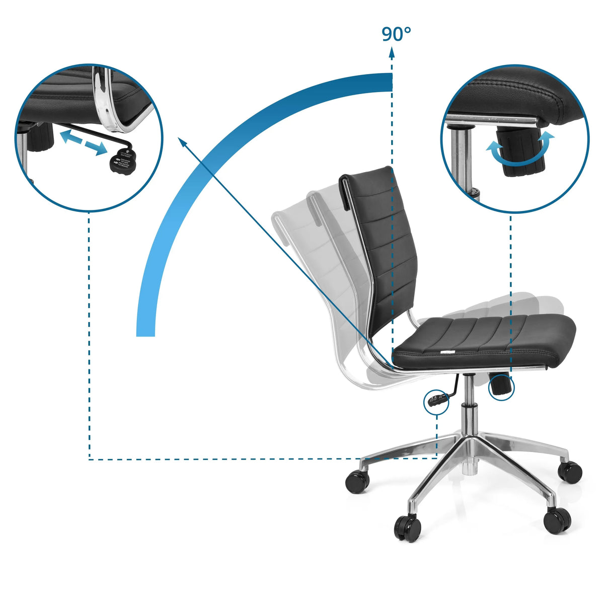 Adjustable backrest with 90 degree tilt angle of the Professional Office Chair TRISHA by hjh OFFICE