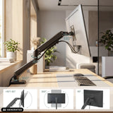 Adjustment ranges of the Ergomount GF1 monitor mount in black by hjh OFFICE (AI-generated image)
