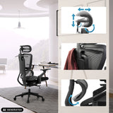 Adjustable headrest and lumbar support of the professional office chair Ergo U2 Flex3 by hjh OFFICE (AI-generated image)