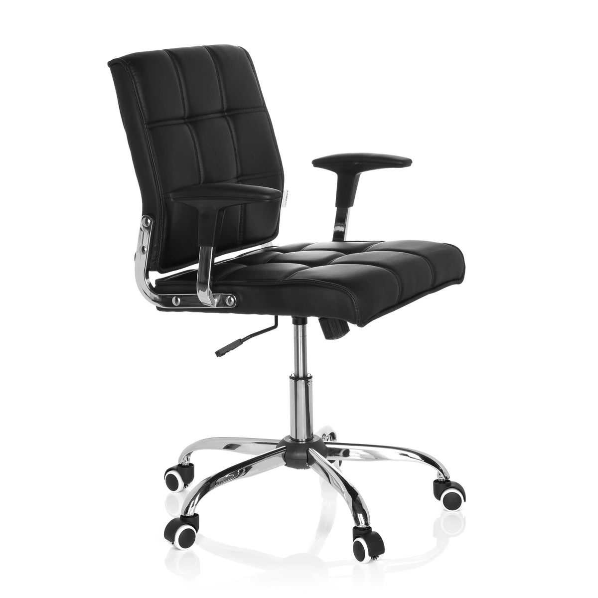Black Home Office Chair ERNESTO with quilted upholstery and five-caster base by hjh OFFICE – 360-degree view (front three-quarter view 60°)