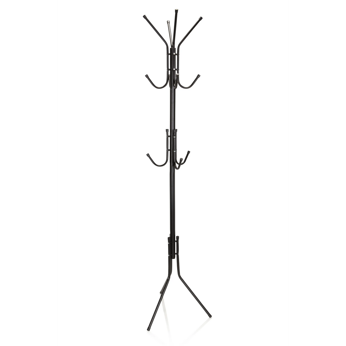 Black Coat Stand SPACE IV with multiple hooks and a tripod base by hjh OFFICE – 360-degree view (front view 20°)