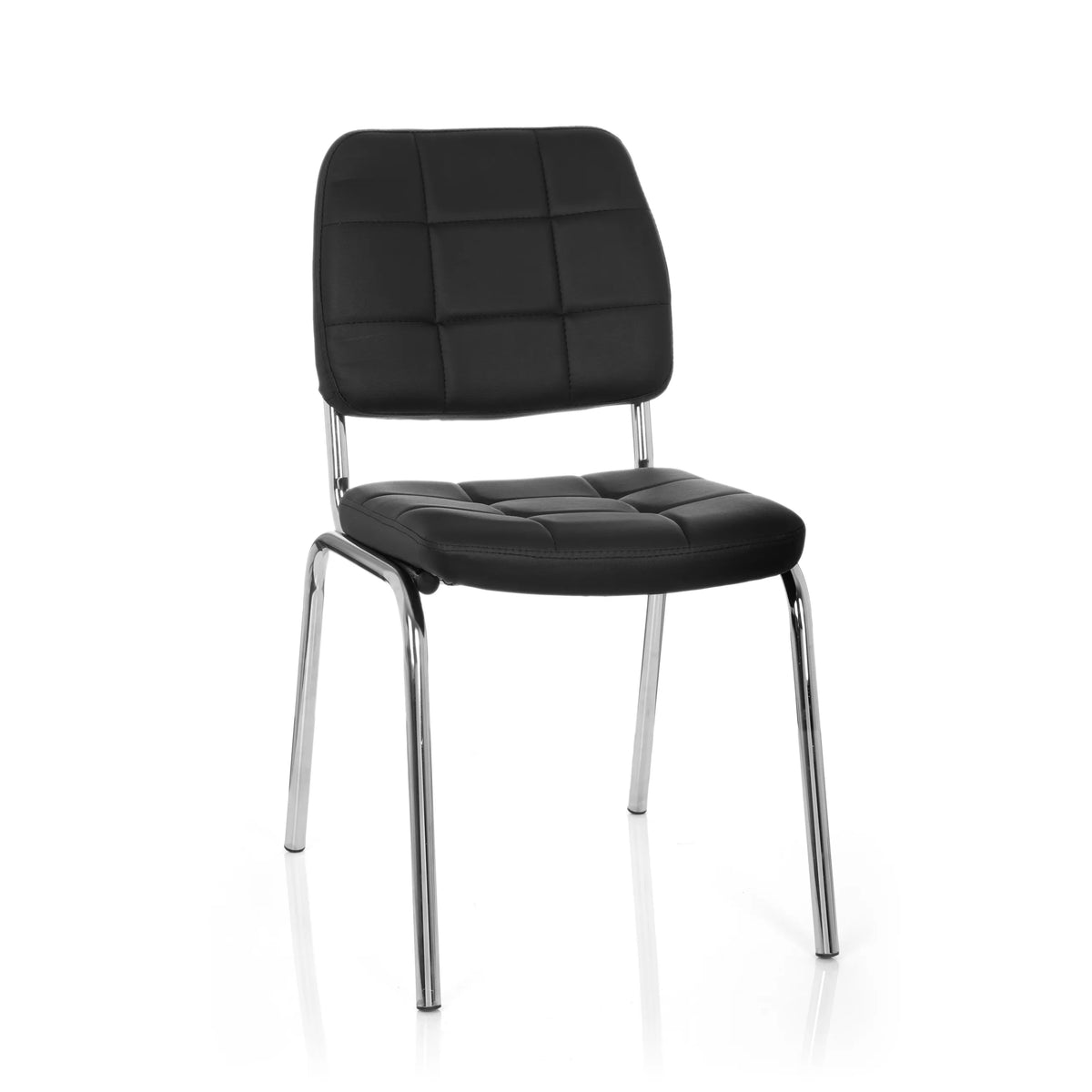 Black Four-legged chair PICENO V with quilted upholstery and chrome frame by hjh OFFICE – 360-degree view (front view 20°)
