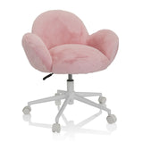 Pink Swivel Chair – Children KID TEDDY with fluffy cover and white five-caster base by hjh OFFICE – 360-degree view (front view 20°)