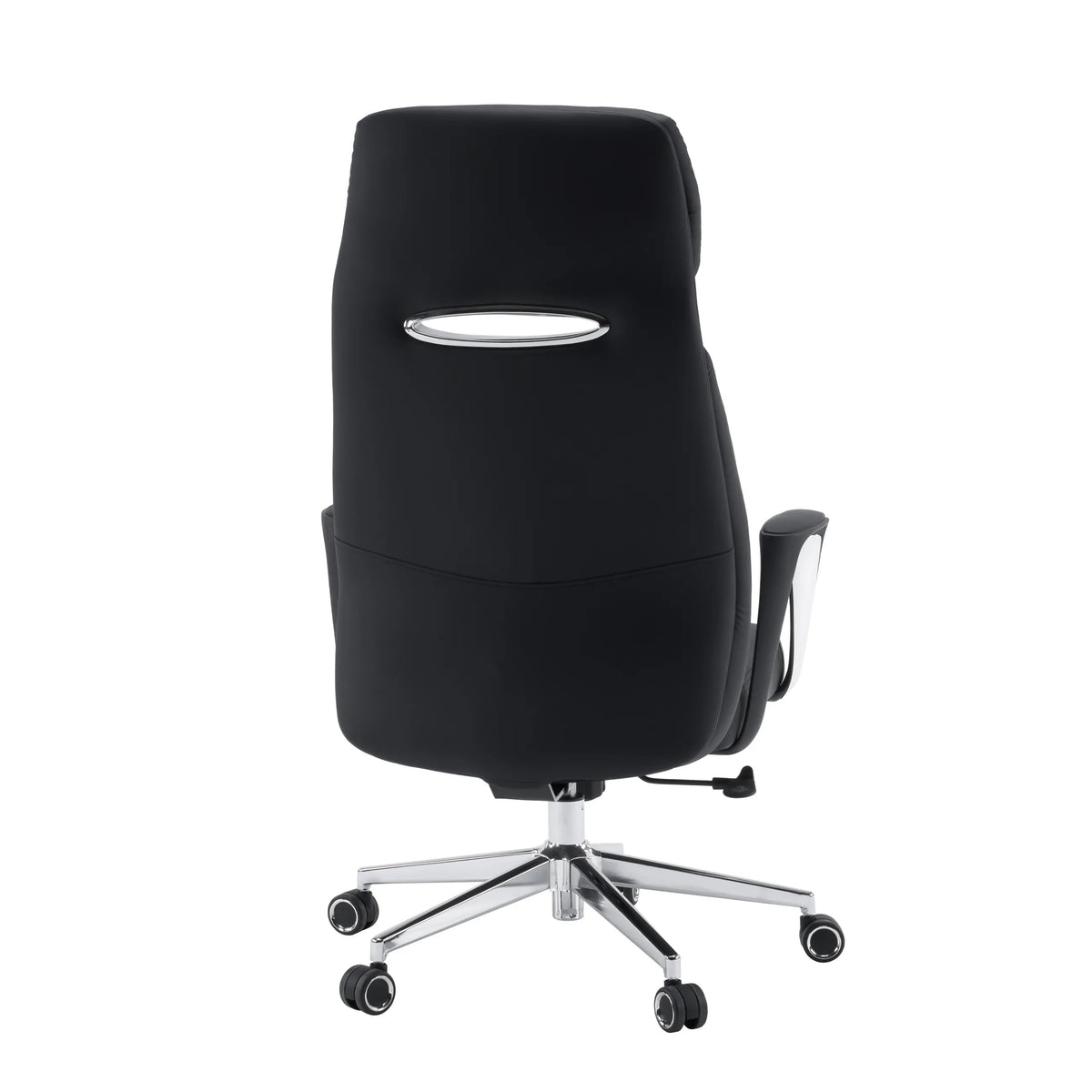 Rear view of the VELVET ECO Professional Executive Chair in black with chrome frame and carpet castors by hjh OFFICE