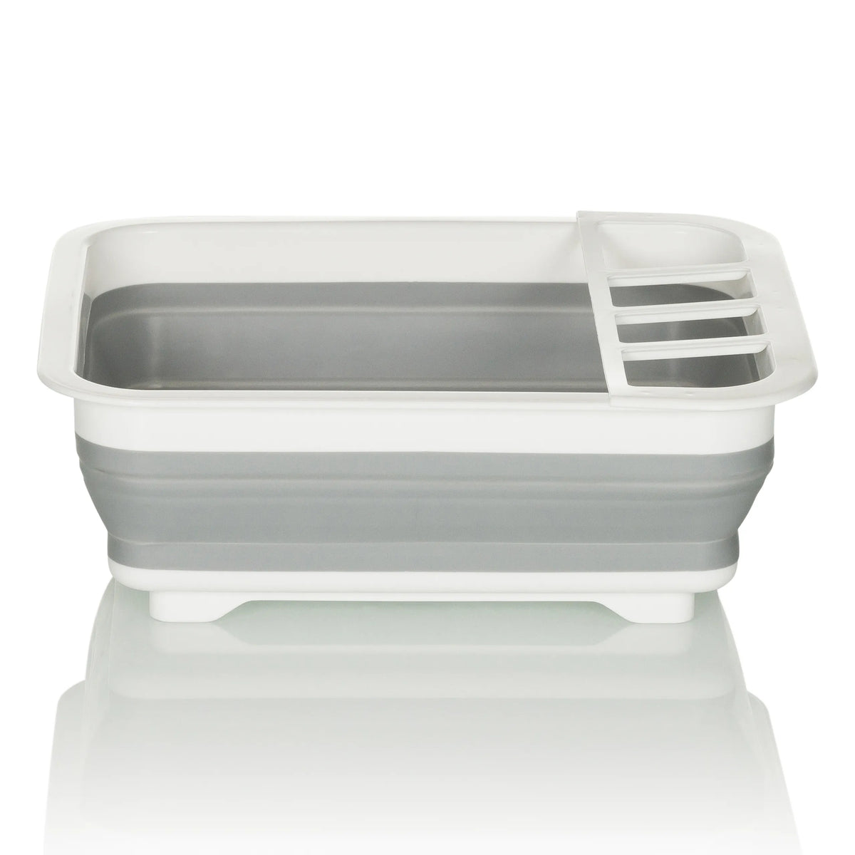 Grey-white Folding container CLEAN SIL with integrated draining grid by hjh OFFICE – 360-degree view (front view 0°)