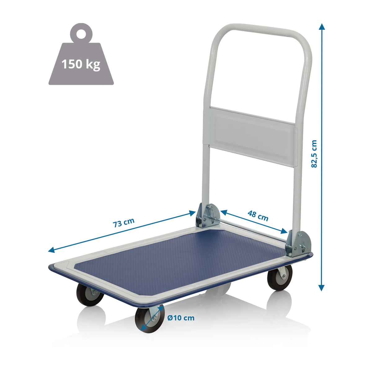 Dimensional drawing of the Platform trolley CARRY with 73 x 48 cm and 150 kg load capacity by hjh OFFICE