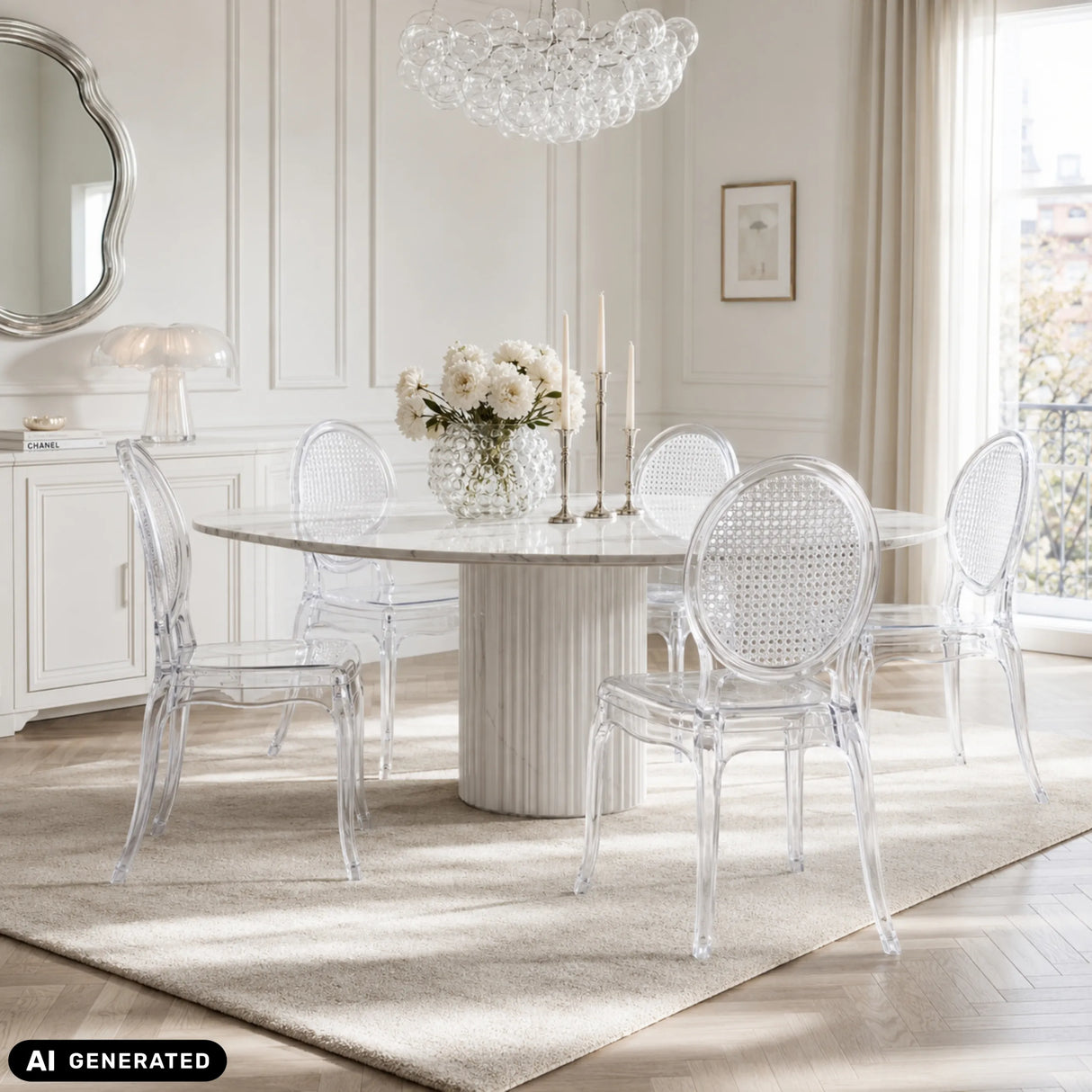 Four-legged chair CRISTALIO in a transparent version with a round backrest by hjh LIVING