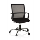 Black Professional Office Chair MOVE-TEC NET 3D with mesh back and a five-caster base by hjh OFFICE – 360-degree view (front view 20°)