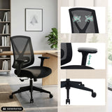 Professional Office Chair Mirou in black with mesh back, adjustable armrests and star base by hjh OFFICE (AI-generated image)