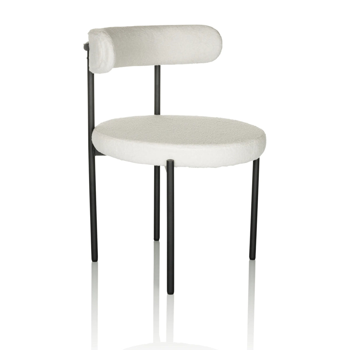 White upholstered chair TEDIO with rounded seat and backrest and black legs by hjh OFFICE – 360-degree view (front three-quarter view 45°)