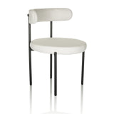 White upholstered chair TEDIO with rounded seat and backrest and black legs by hjh OFFICE – 360-degree view (front three-quarter view 45°)