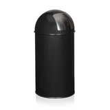 Black Wastepaper PUSH 50L with silver-coloured lid insert by hjh OFFICE – 360-degree view (rear three-quarter view 120°)