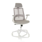 Grey Home Office Chair VENDO W with mesh back and white five-caster base by hjh OFFICE – 360-degree view (front view 15°)