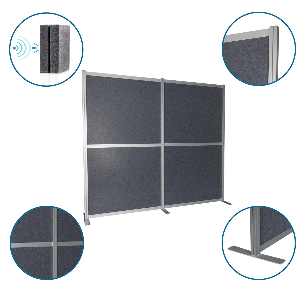 Grey FLEXMIUT MODUL partition walls with aluminium frame, T-foot and sound-absorbing filling by hjh OFFICE