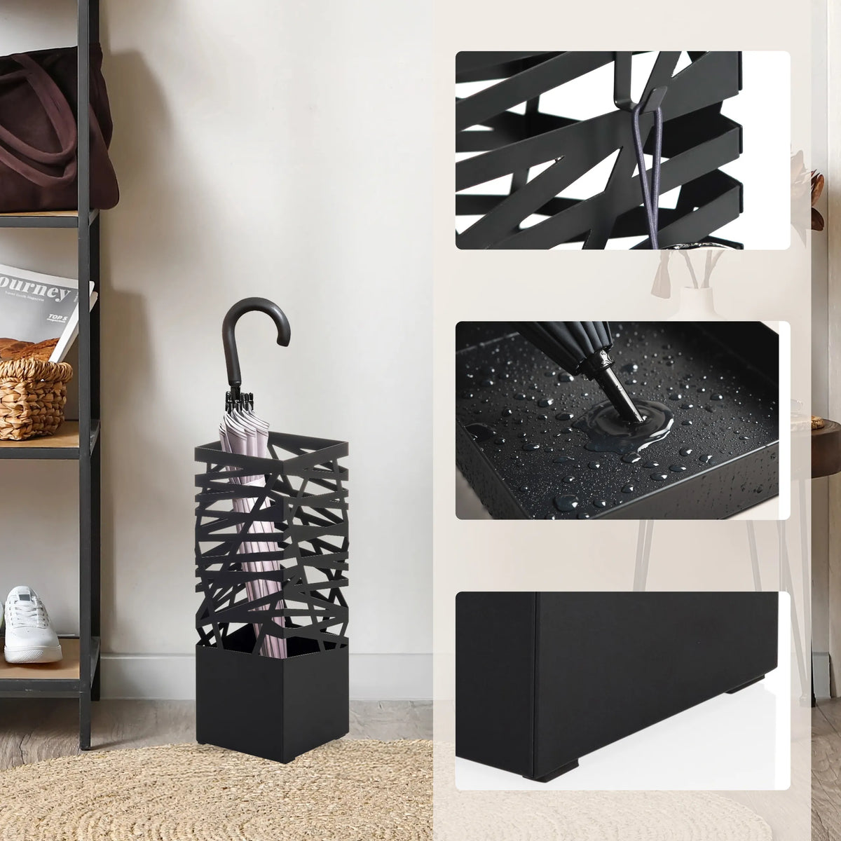PLUVARIS umbrella stand as black Accessories with grid structure and drip tray by hjh LIVING
