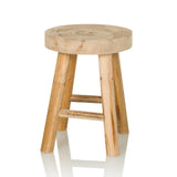 Brown wooden stool RUSTIKO W with round seat and crossbars by hjh LIVING – 360-degree view (front view 15°)
