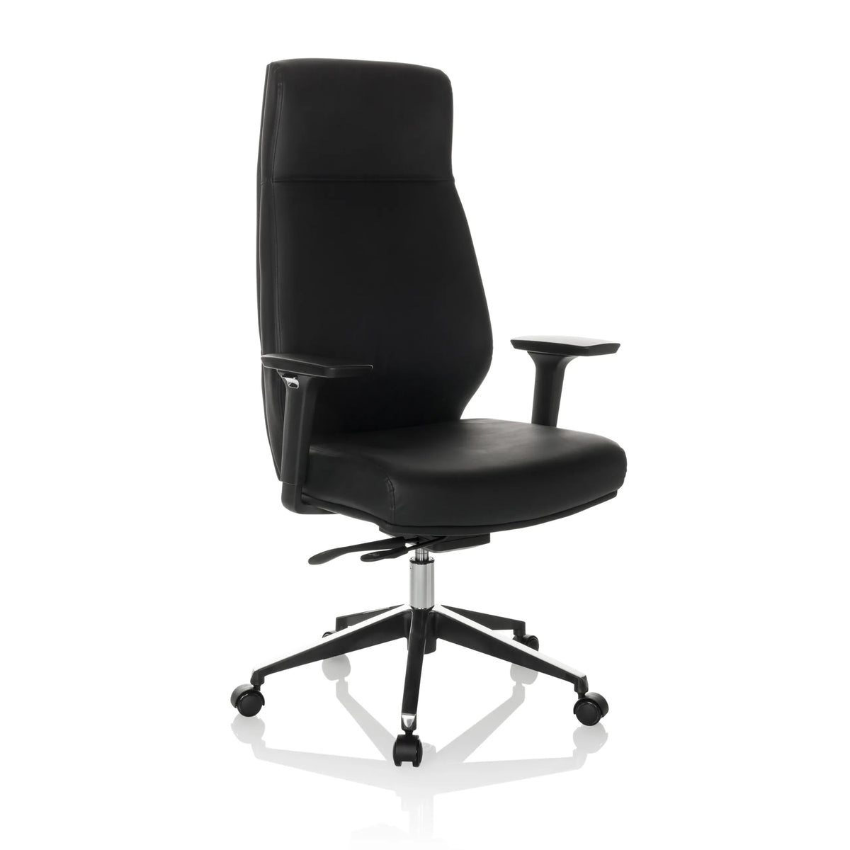 Black Professional Executive Chair VITORO ECO with armrests and five-caster base by hjh OFFICE – 360-degree view (front three-quarter view 30°)