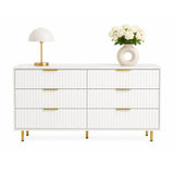 White Sideboard HJELLE with six drawers, ribbed look and golden legs by hjh LIVING