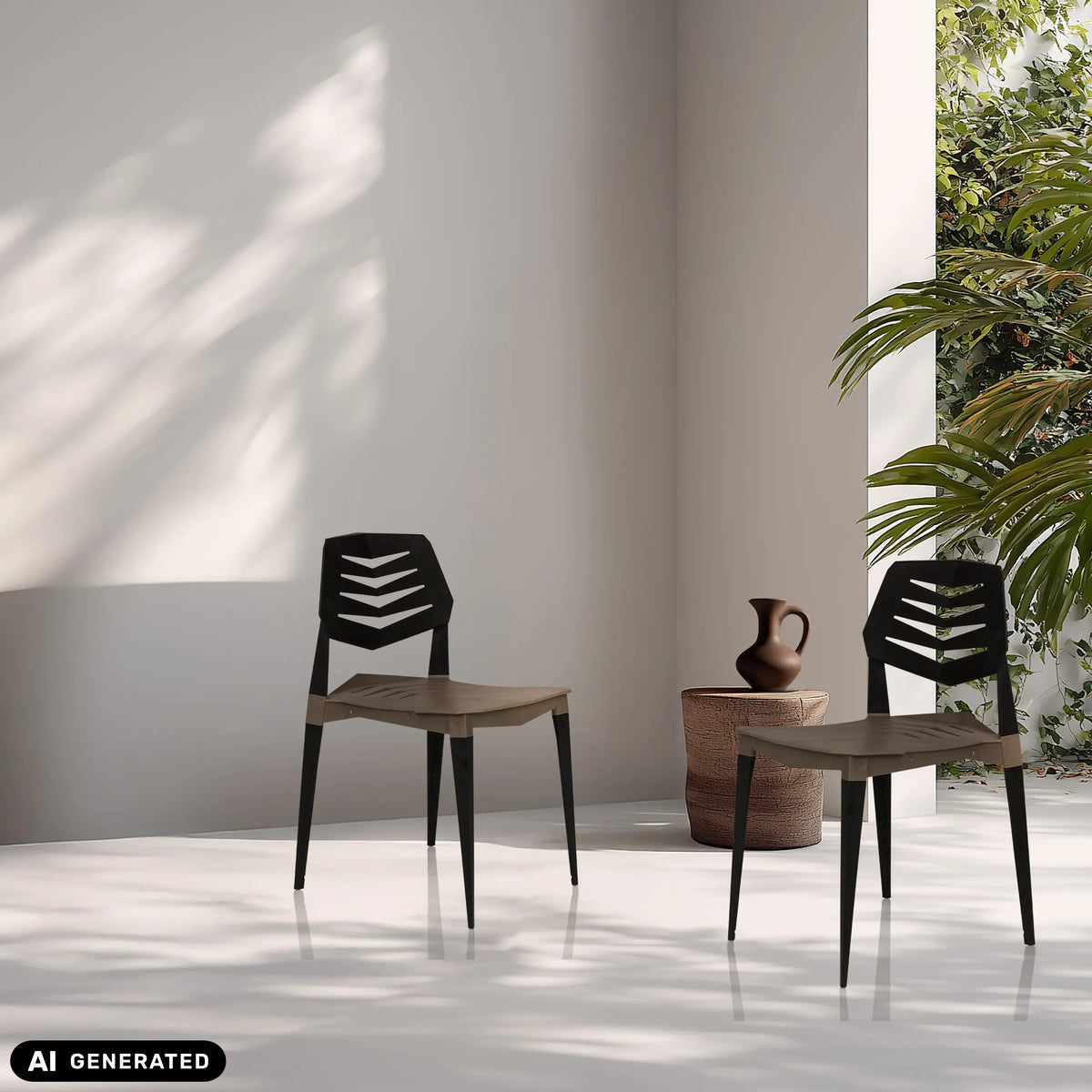 Two Flecharo outdoor chairs in brown and black by hjh LIVING (AI-generated image)
