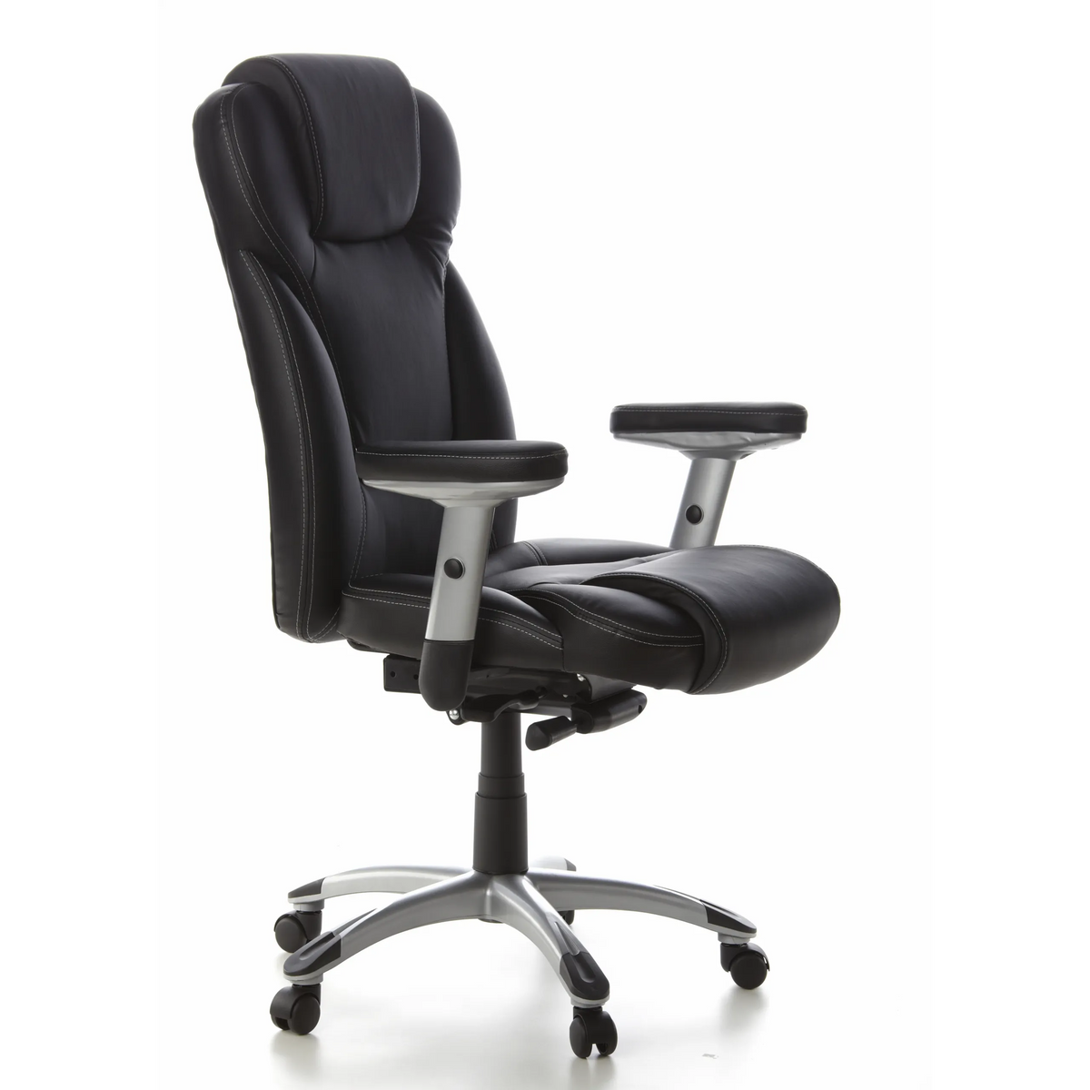 Black Professional Executive Chair EMBASSY 200 L with armrests and silver five-caster base by hjh OFFICE – 360-degree view (front three-quarter view 60°)