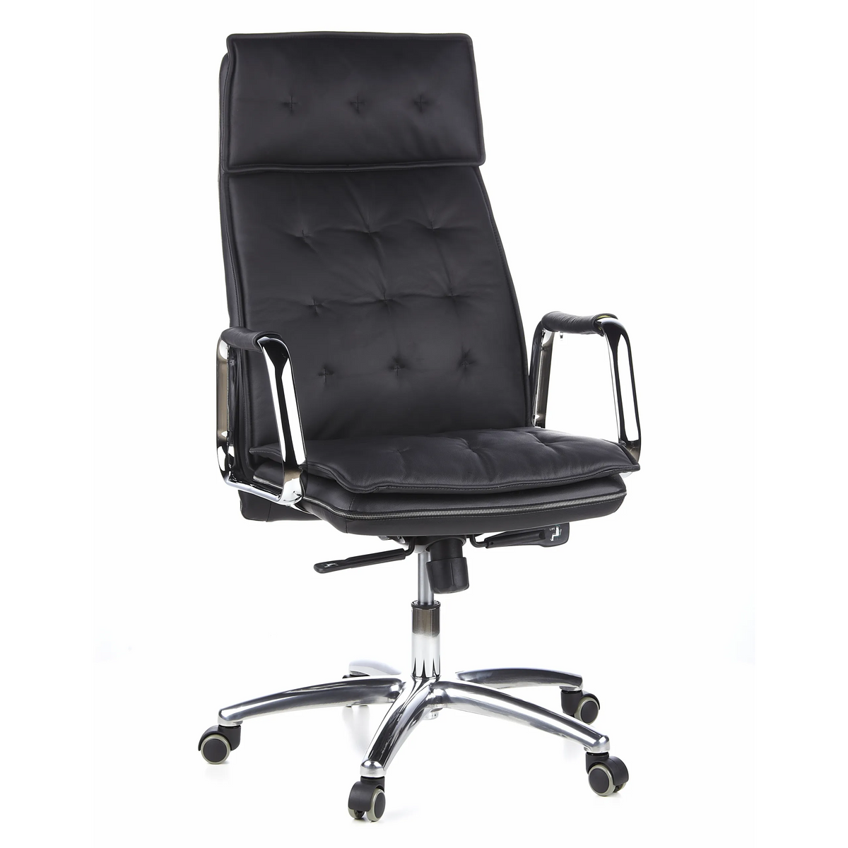 Black Professional Executive Chair VILLA 20 with quilted upholstery and five-caster base by hjh OFFICE – 360-degree view (front view 20°)