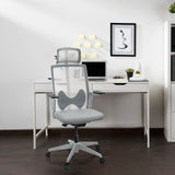 Grey Professional Office Chair ARCEO W with mesh backrest and headrest in front of a desk by hjh OFFICE