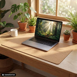Brown Padflux Terra desk pad on a wooden desk by hjh OFFICE (AI-generated image)