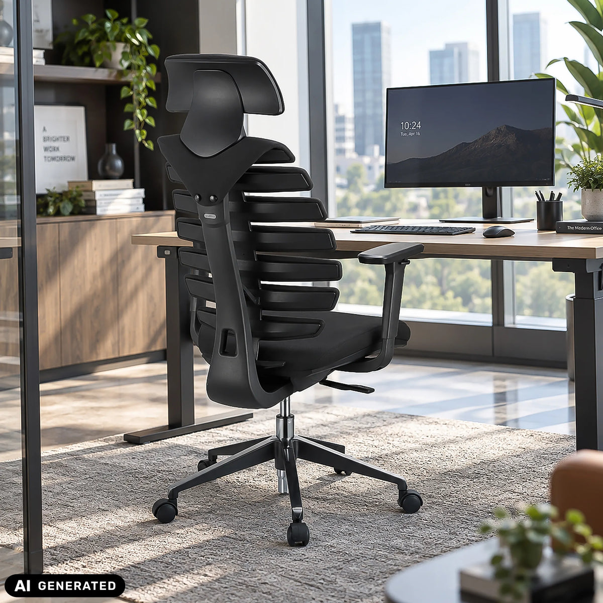 Black Professional Office Chair ERGO LINE II PRO with mesh back and headrest by hjh OFFICE (AI-generated image)