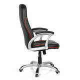 Black Gaming chair RELAX AB100 with red decorative stitching, quilting and five-caster base by MyBuero – 360-degree view (side profile 100°)