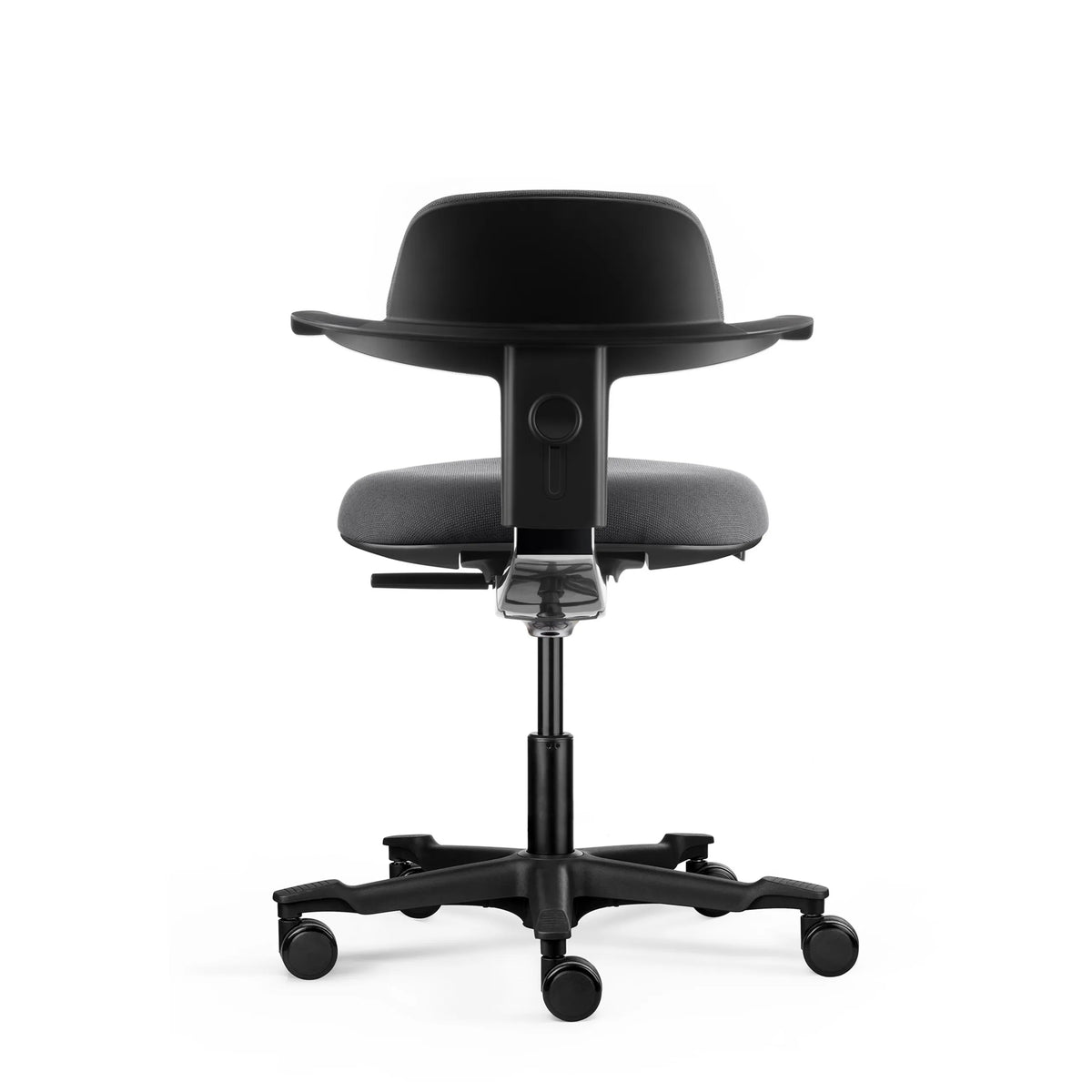 Rear view of the dark grey Work Chair WORK 40 with five castors and plastic frame by hjh OFFICE
