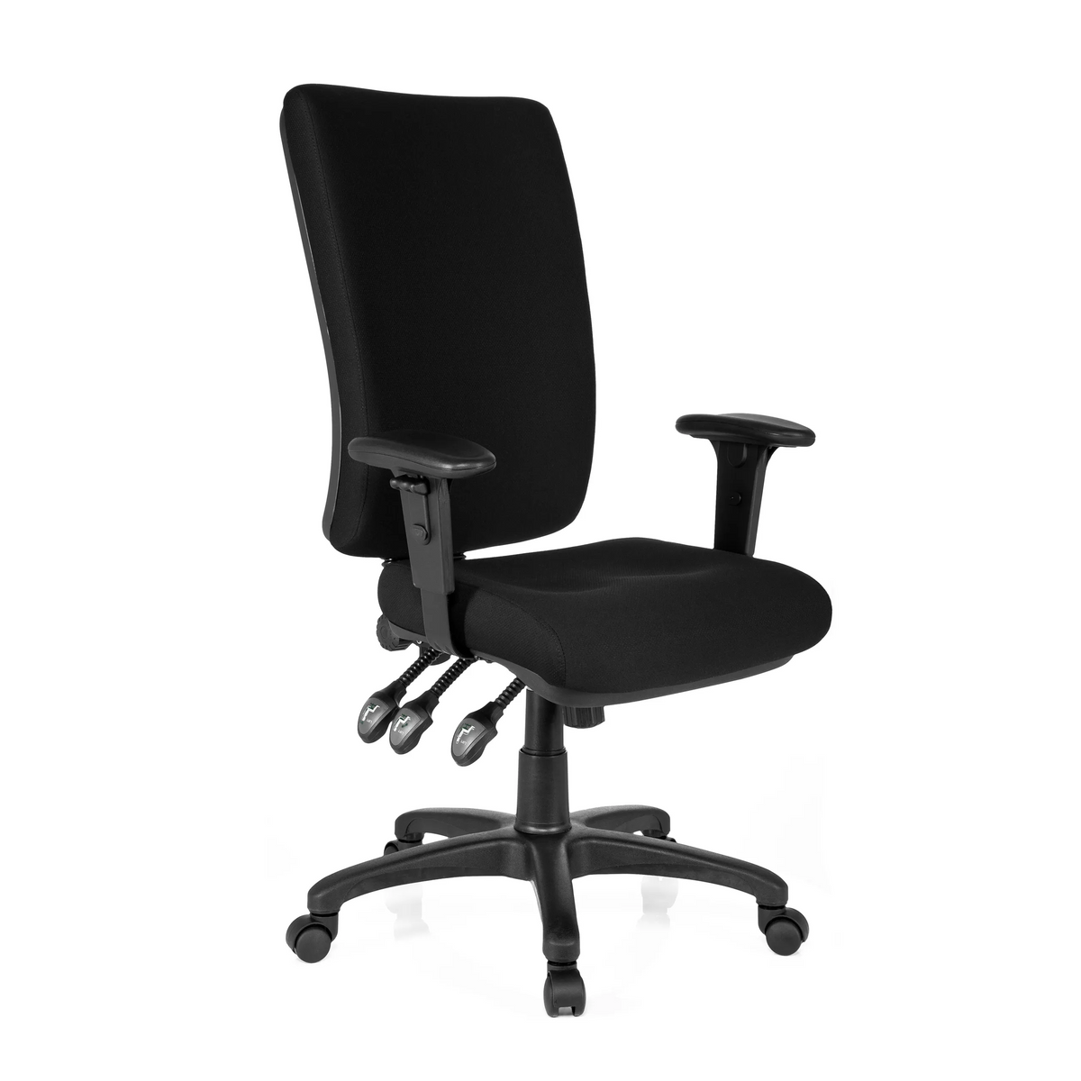 Black Professional Office Chair ZENIT HIGH with armrests and five-caster base by hjh OFFICE – 360-degree view (front three-quarter view 40°)