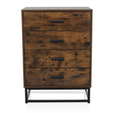 Brown Chest of drawers VINSTRA with four drawers and black metal frame by hjh LIVING – 360-degree view (front view 0°)