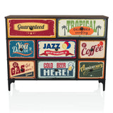 Chest of drawers AMERIKO B with six colourful vintage printed drawers and black legs by hjh LIVING – 360-degree view (front view 0°)