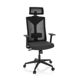 Black Professional Office Chair KODIAK with mesh back, headrest and five-caster base by hjh OFFICE – 360-degree view (front view 20°)