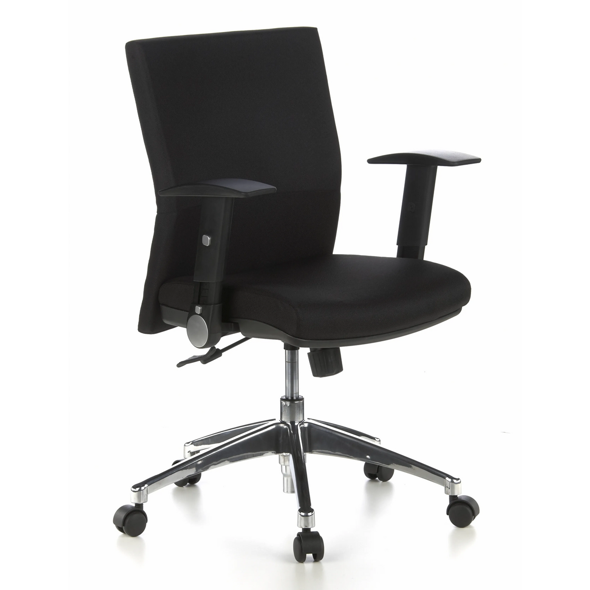 Black Professional Office Chair LAGUNA PRO with armrests and a five-caster base by hjh OFFICE – 360-degree view (front three-quarter view 40°)
