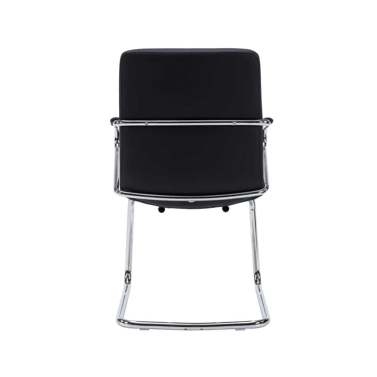 Rear view of the Rovento V cantilever chair with black upholstery and chrome frame by hjh OFFICE