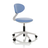 Blue Swivel Chair – Children MINIMOVO with white base and five castors by hjh OFFICE – 360-degree view (front three-quarter view 60°)